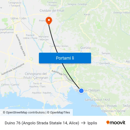 Duino 76  (Angolo Strada Statale 14, Alice) to Ipplis map