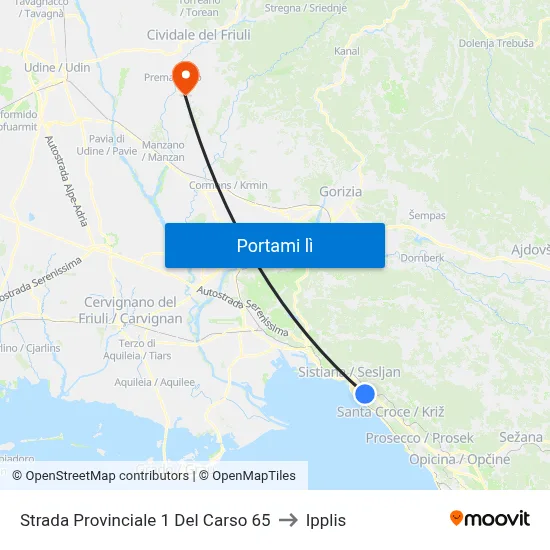 Strada Provinciale 1 Del Carso 65 to Ipplis map