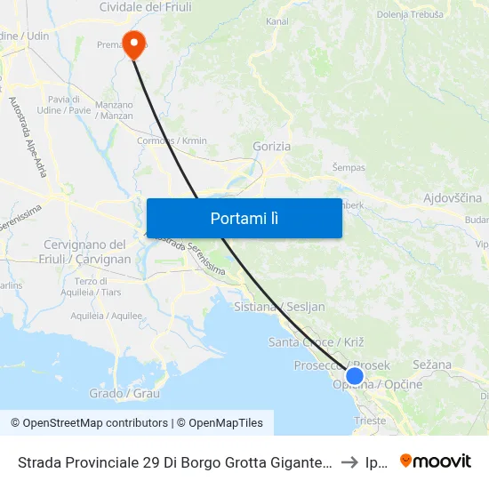 Strada Provinciale 29 Di Borgo Grotta Gigante (Campo Sportiv to Ipplis map