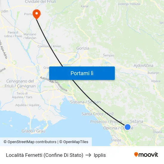 Località Fernetti (Confine Di Stato) to Ipplis map