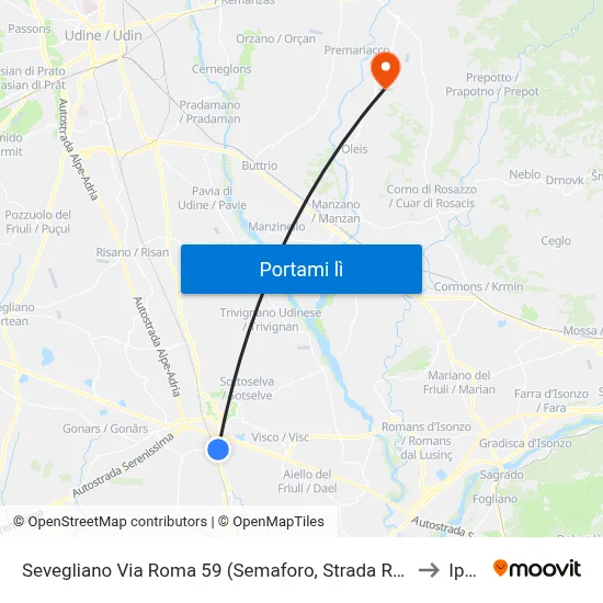 Sevegliano Via Roma 59 (Semaforo, Strada Regionale 352) to Ipplis map