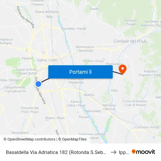 Basaldella Via Adriatica 182 (Rotonda S.Sebastiano) to Ipplis map