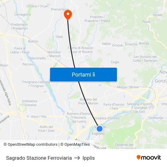 Sagrado Stazione Ferroviaria to Ipplis map