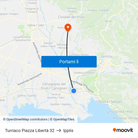 Turriaco Piazza Libertà 32 to Ipplis map