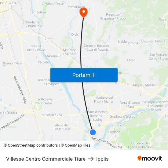 Villesse Centro Commerciale Tiare to Ipplis map