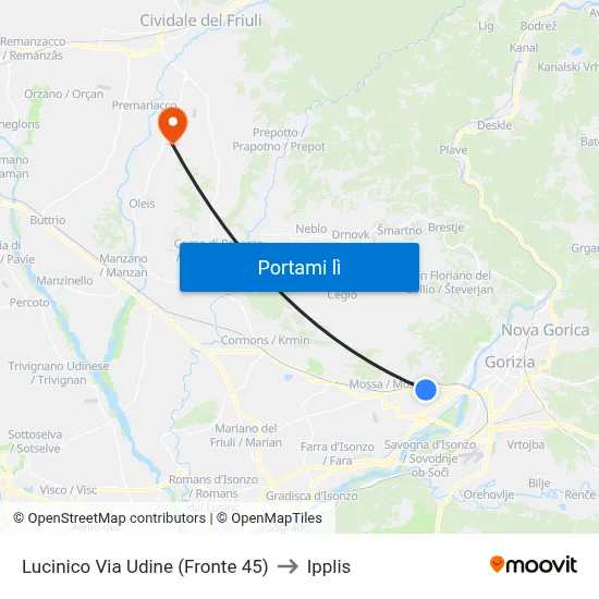 Lucinico Via Udine (Fronte 45) to Ipplis map