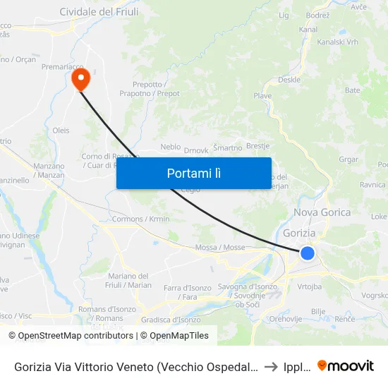 Gorizia Via Vittorio Veneto (Vecchio Ospedale) to Ipplis map