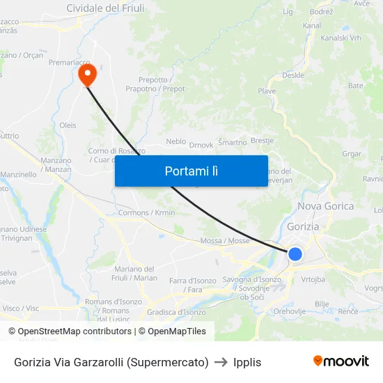 Gorizia Via Garzarolli (Supermercato) to Ipplis map