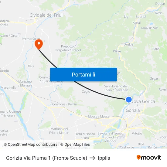 Gorizia Via Piuma 1 (Fronte Scuole) to Ipplis map