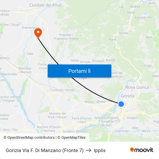 Gorizia Via F. Di Manzano (Fronte 7) to Ipplis map