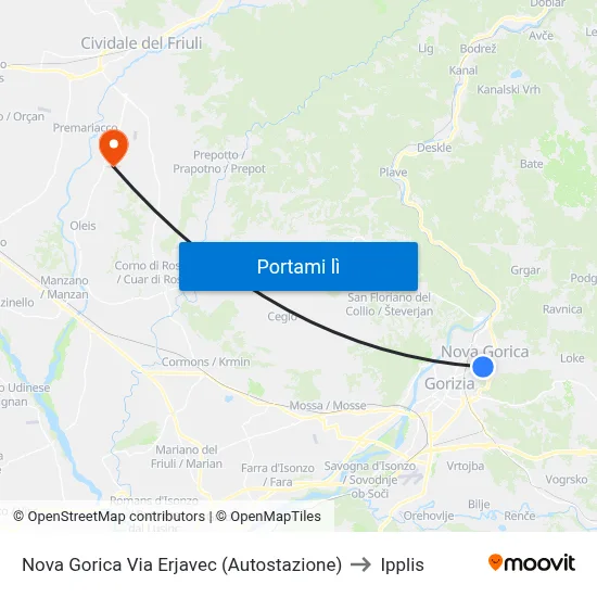 Nova Gorica Via Erjavec (Autostazione) to Ipplis map
