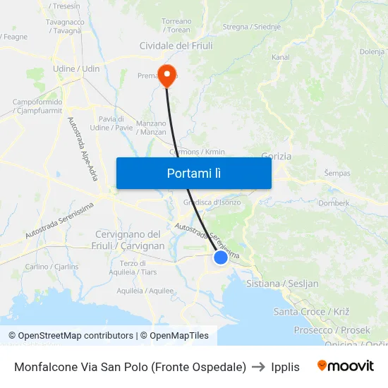 Monfalcone Via San Polo (Fronte Ospedale) to Ipplis map