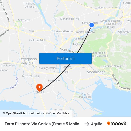 Farra D'Isonzo Via Gorizia (Fronte 5 Molino) to Aquileia map