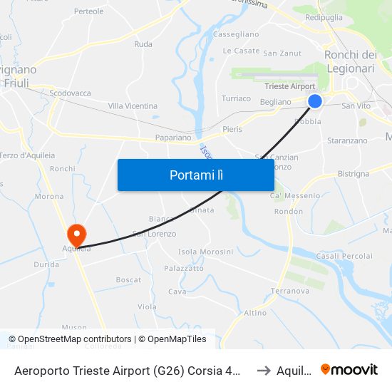 Aeroporto Trieste Airport (G26) Corsia 4→Grado to Aquileia map