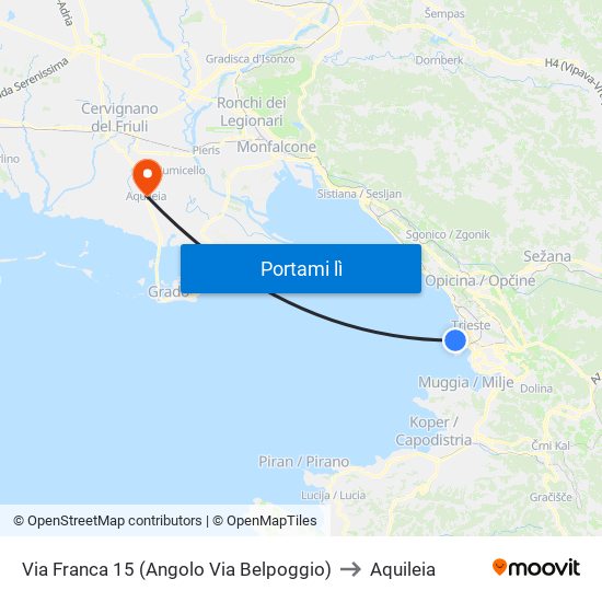 Via Franca 15 (Angolo Via Belpoggio) to Aquileia map