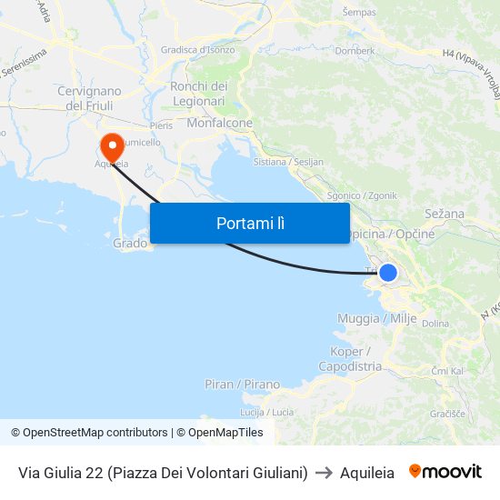 Via Giulia 22 (Piazza Dei Volontari Giuliani) to Aquileia map