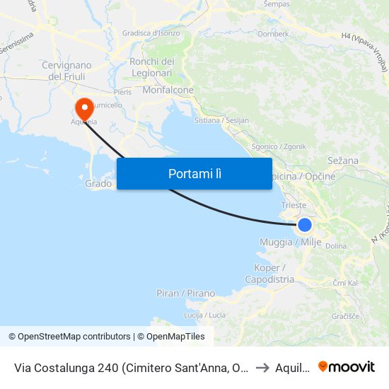 Via Costalunga 240 (Cimitero Sant'Anna, Obitorio) to Aquileia map