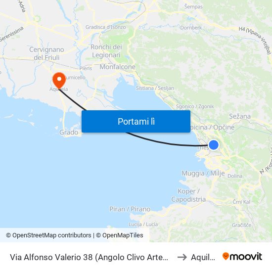 Via Alfonso Valerio 38 (Angolo Clivo Artemisio) to Aquileia map