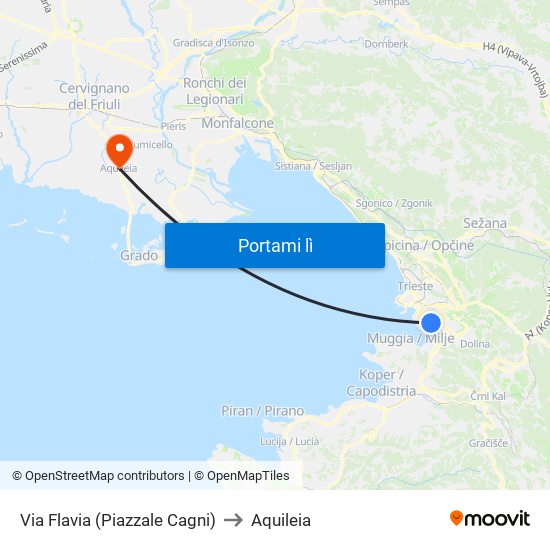 Via Flavia (Piazzale Cagni) to Aquileia map