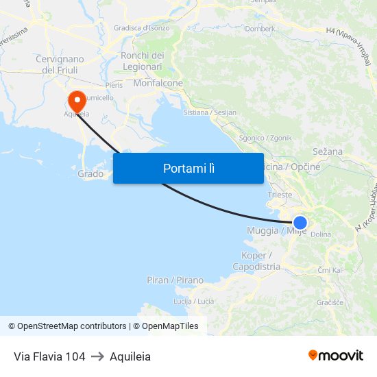 Via Flavia 104 to Aquileia map
