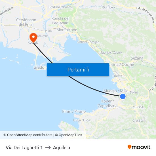 Via Dei Laghetti 1 to Aquileia map