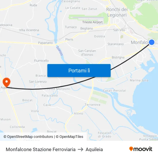 Monfalcone Stazione Ferroviaria to Aquileia map