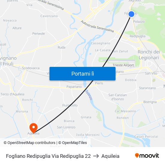 Fogliano Redipuglia Via Redipuglia 22 to Aquileia map