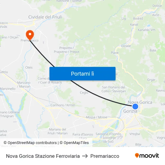 Nova Gorica Stazione Ferroviaria to Premariacco map