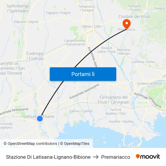 Stazione Di Latisana-Lignano-Bibione to Premariacco map