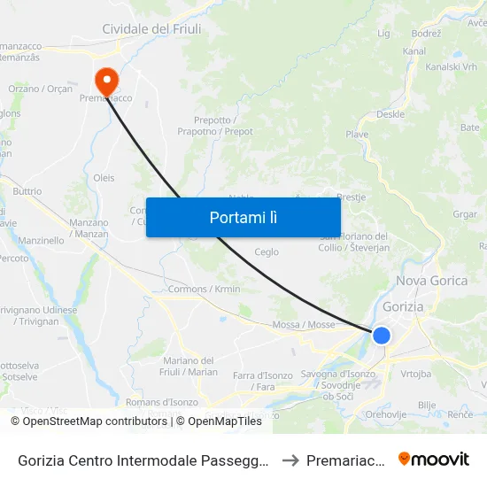 Gorizia Centro Intermodale Passeggeri to Premariacco map