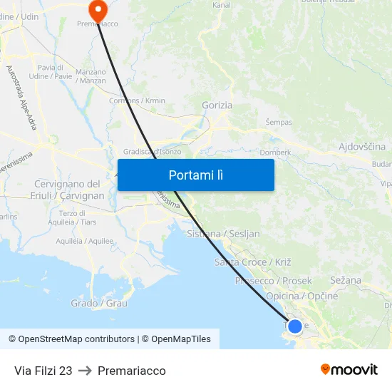 Via Filzi 23 to Premariacco map