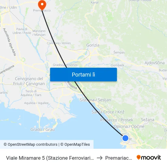 Viale Miramare 5 (Stazione Ferroviaria) to Premariacco map
