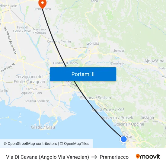 Via Di Cavana (Angolo Via Venezian) to Premariacco map