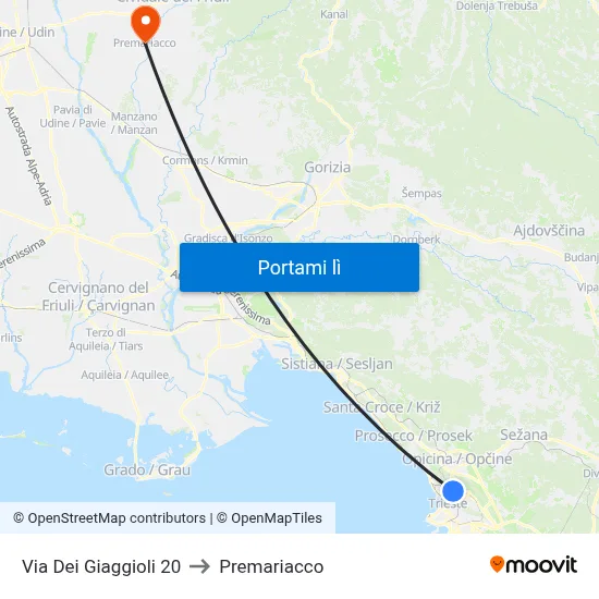 Via Dei Giaggioli 20 to Premariacco map