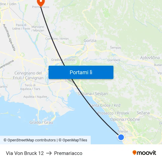Via Von Bruck 12 to Premariacco map