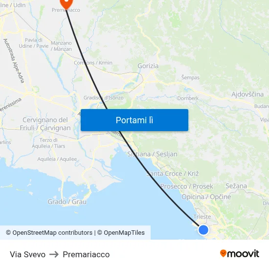 Via Svevo to Premariacco map