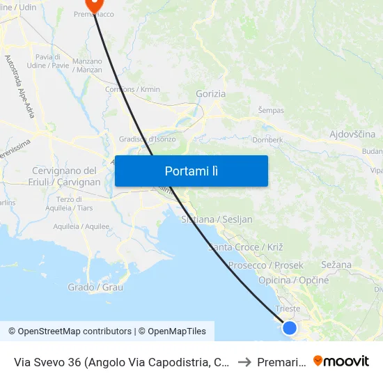 Via Svevo 36 (Angolo Via Capodistria, Centro Emmaus) to Premariacco map