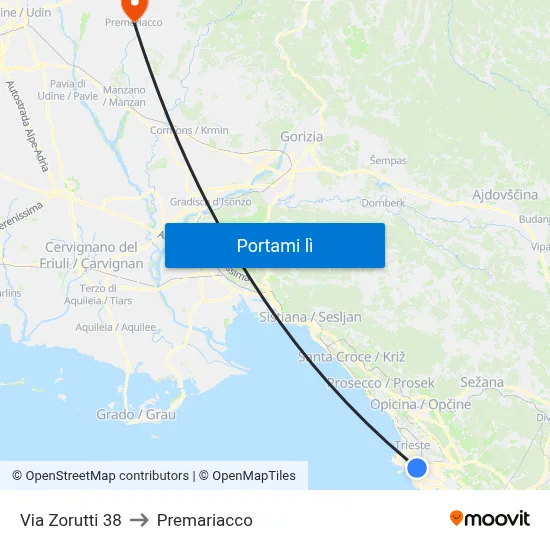 Via Zorutti 38 to Premariacco map