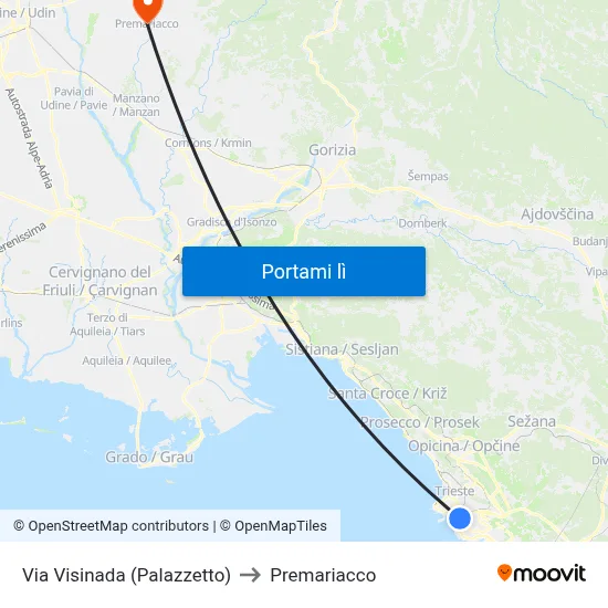 Via Visinada (Palazzetto) to Premariacco map