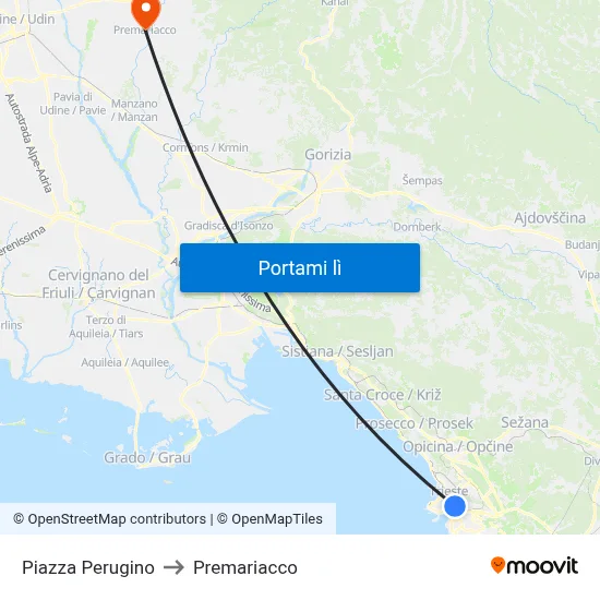 Piazza Perugino to Premariacco map