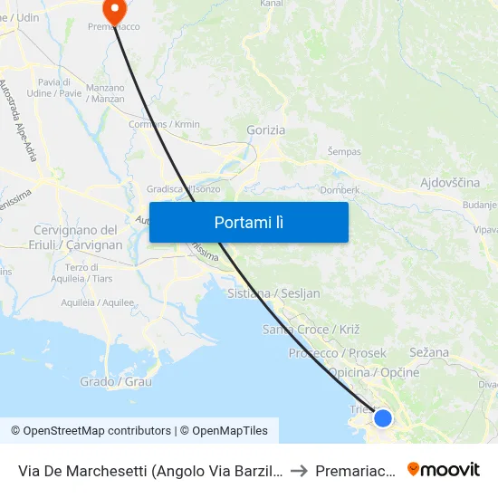 Via De Marchesetti (Angolo Via Barzilai) to Premariacco map