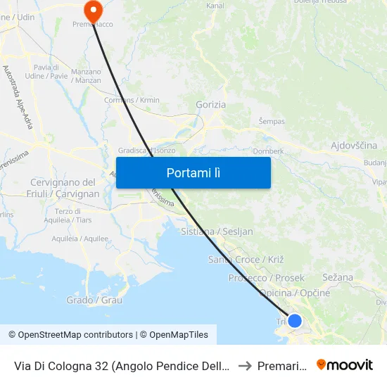 Via Di Cologna 32 (Angolo Pendice Dello Scoglietto) to Premariacco map