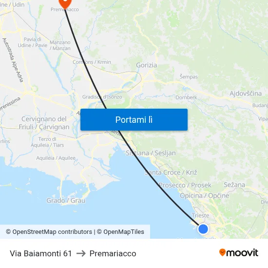 Via Baiamonti 61 to Premariacco map