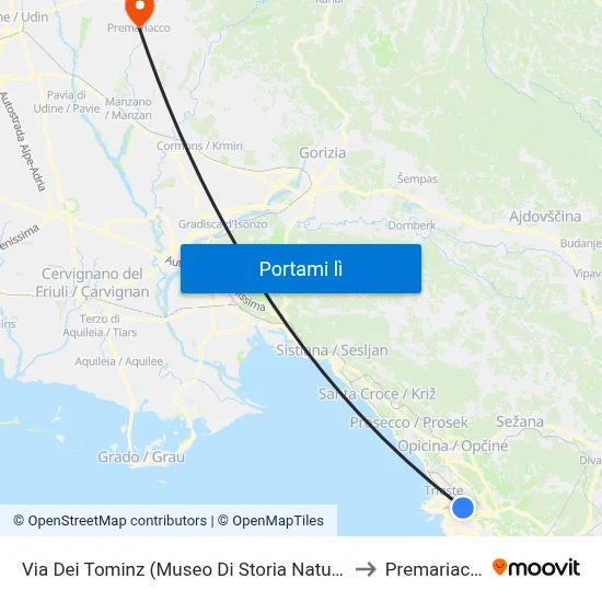 Via Dei Tominz (Museo Di Storia Naturale) to Premariacco map