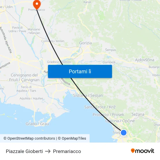 Piazzale Gioberti to Premariacco map