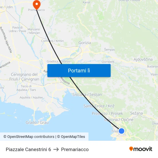 Piazzale Canestrini 6 to Premariacco map