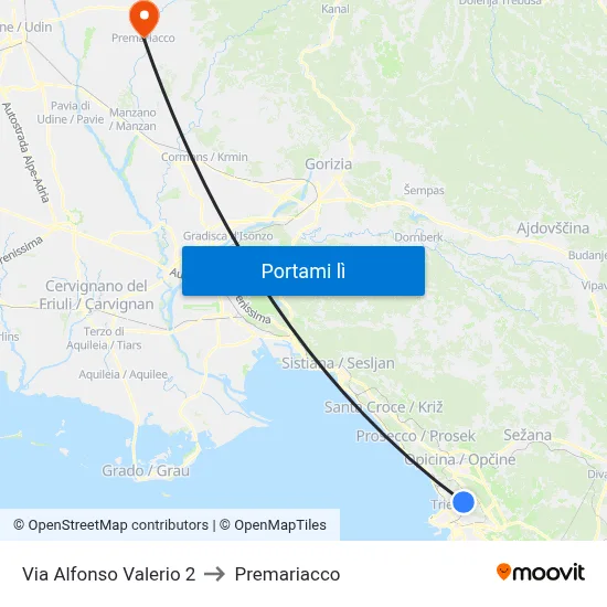 Via Alfonso Valerio 2 to Premariacco map
