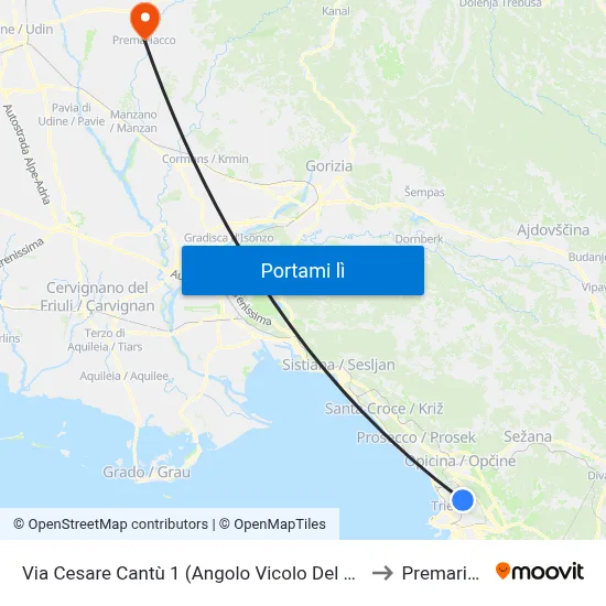 Via Cesare Cantù 1 (Angolo Vicolo Del Castagneto) to Premariacco map