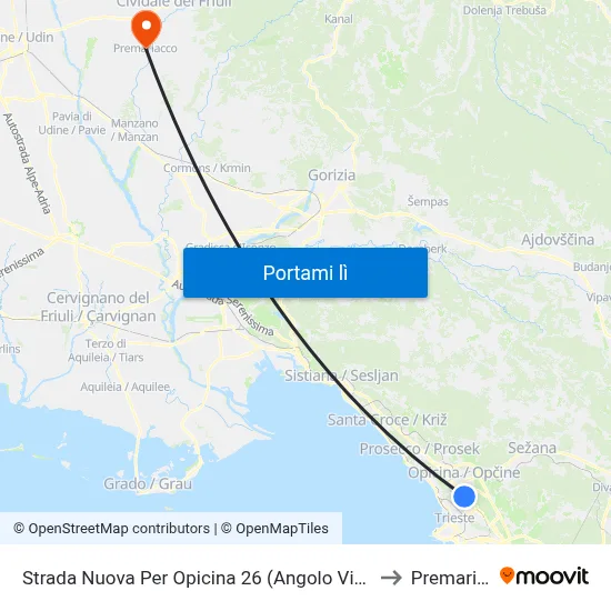 Strada Nuova Per Opicina 26 (Angolo Via Commerciale) to Premariacco map
