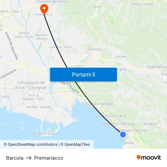 Barcola to Premariacco map